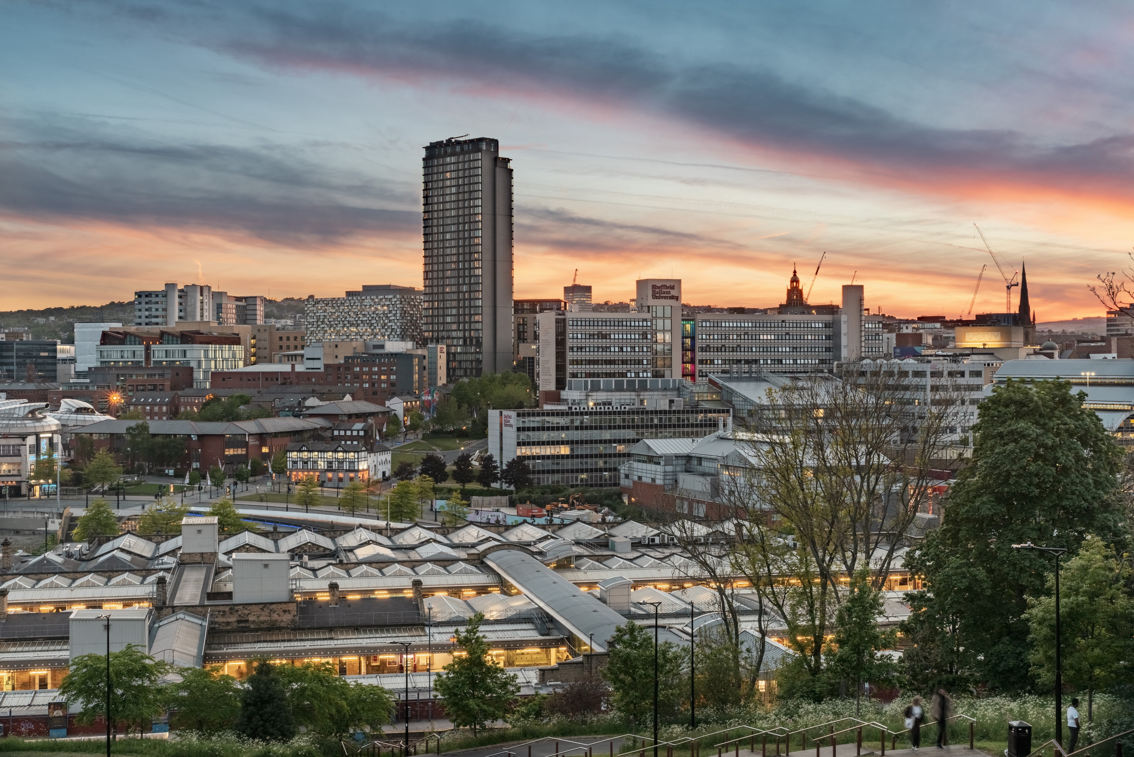 Looking over Sheffield city centre at dusk