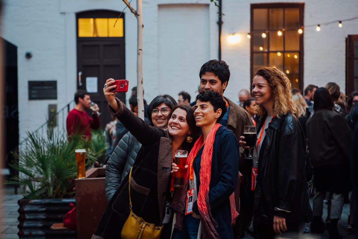 A group of people taking a selfie