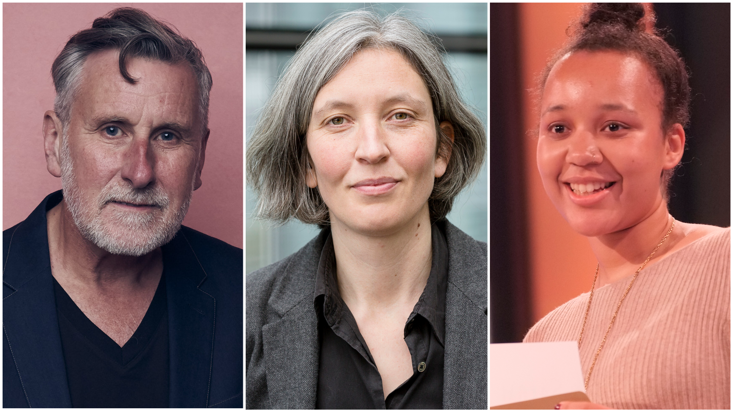 Three headshots. On the left, is an image of a white man with grey hair and facial hair. In the centre, is a picture of a white woman with grey shoulder length hair. On the right, is an image of a mixed-race woman with dark hair tied up above her head.