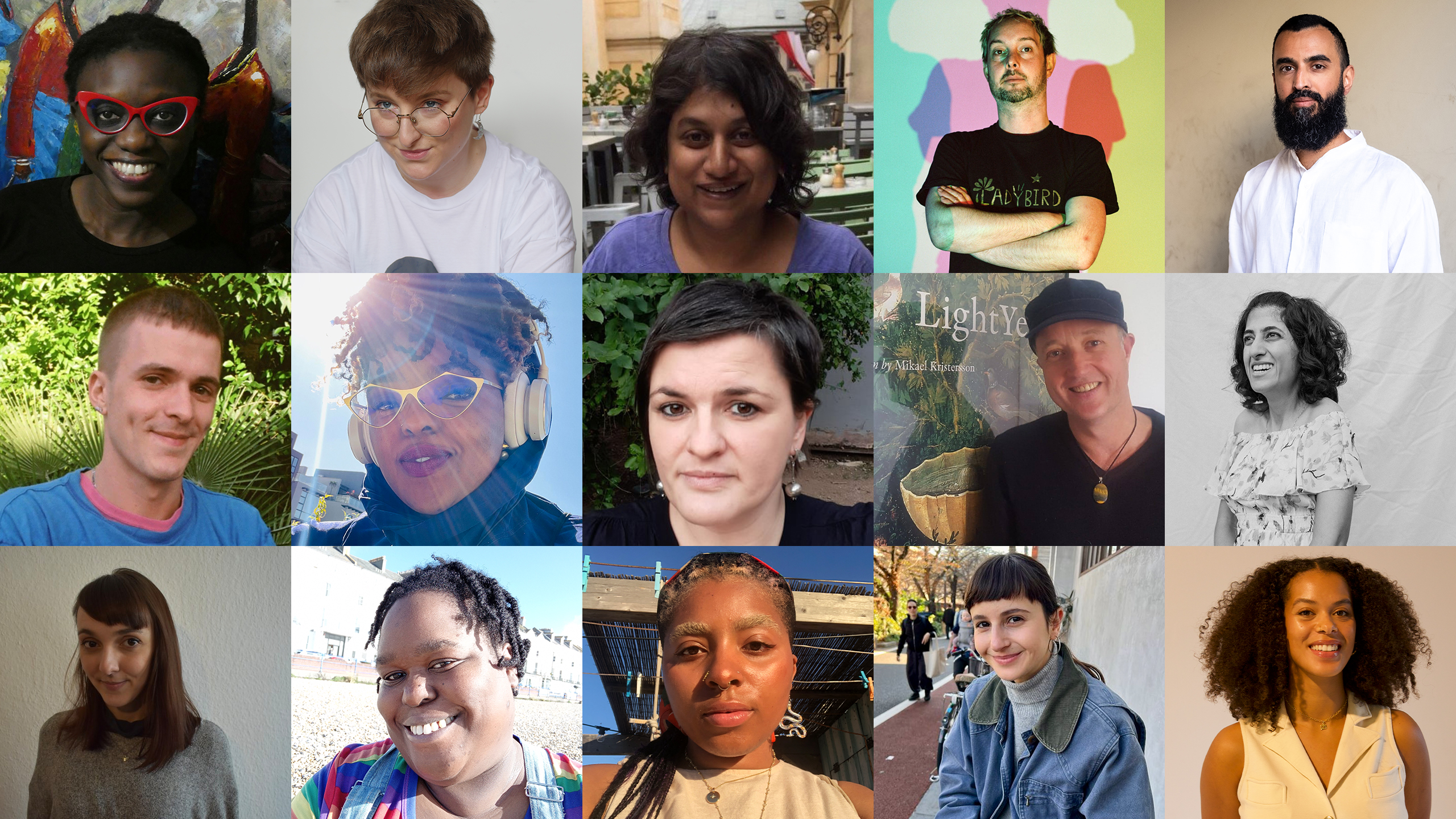 A collage of the 15 film programme advisers for Sheffield DocFest 2024