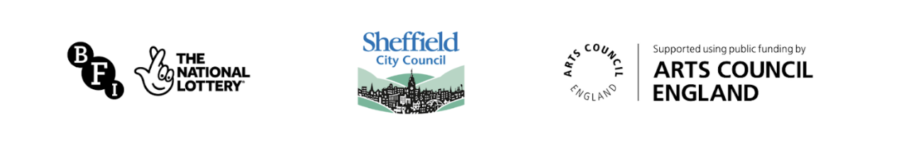 A series of three logos from the BFI and National Lottery, Sheffield City Council and Arts Council Englad