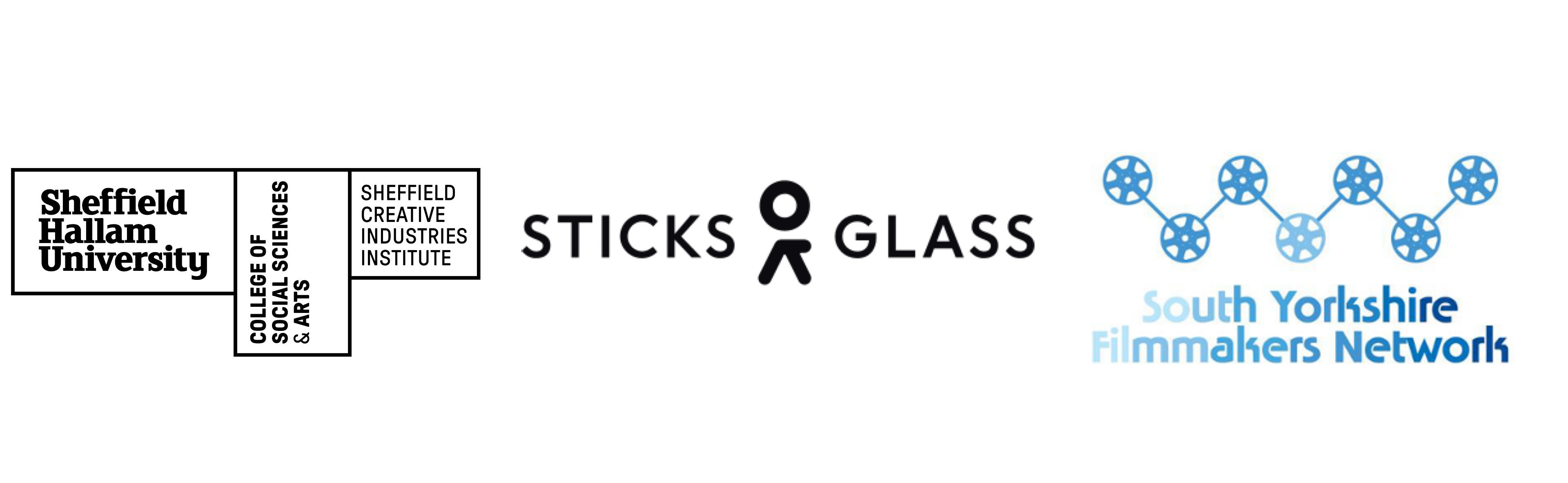 Sheffield Hallam, Sticks and Glass and South Yorkshire Filmmakers Network logos