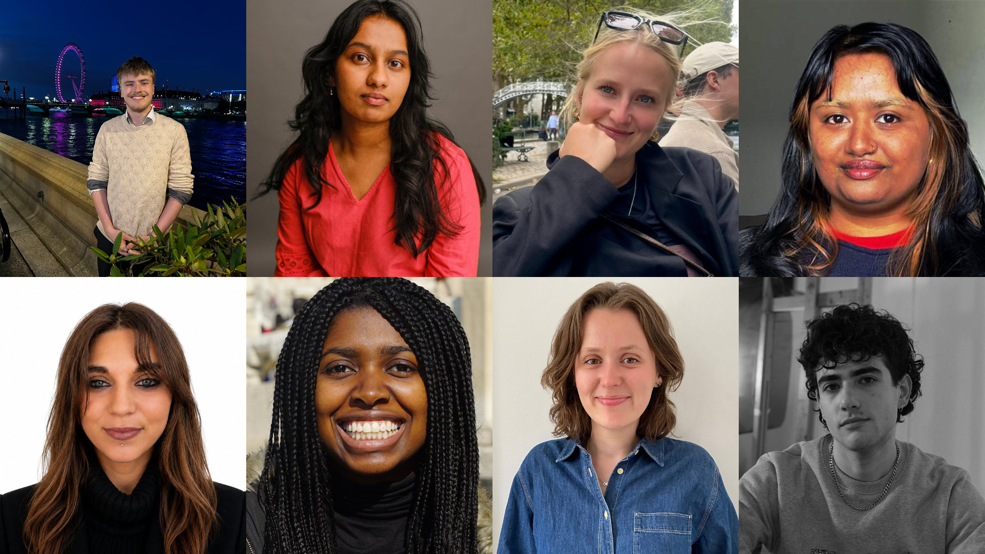 Portraits of Sam, Abinaya, Eleanor, Anjeli, Claudia, Chloe, Alice and Neo