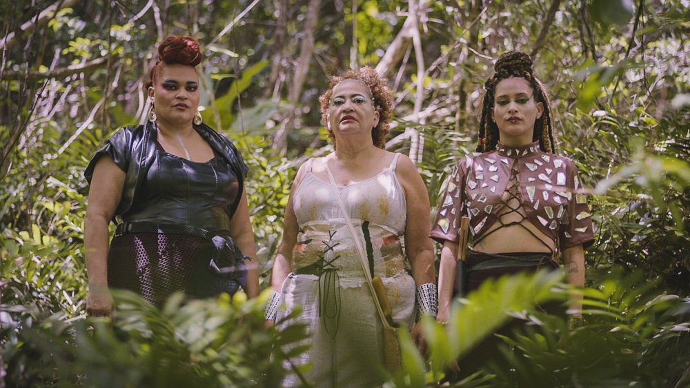 Three women Stood Together. A still from the fim Matinino.