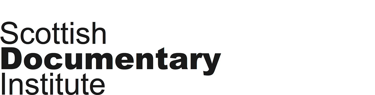 Black and white logo with the words Scottish Documentary Institute