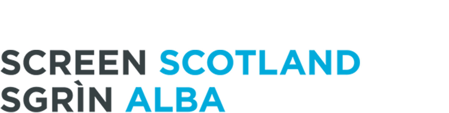 Black and blue logo with the words Screen Scotland Sgrin Alba