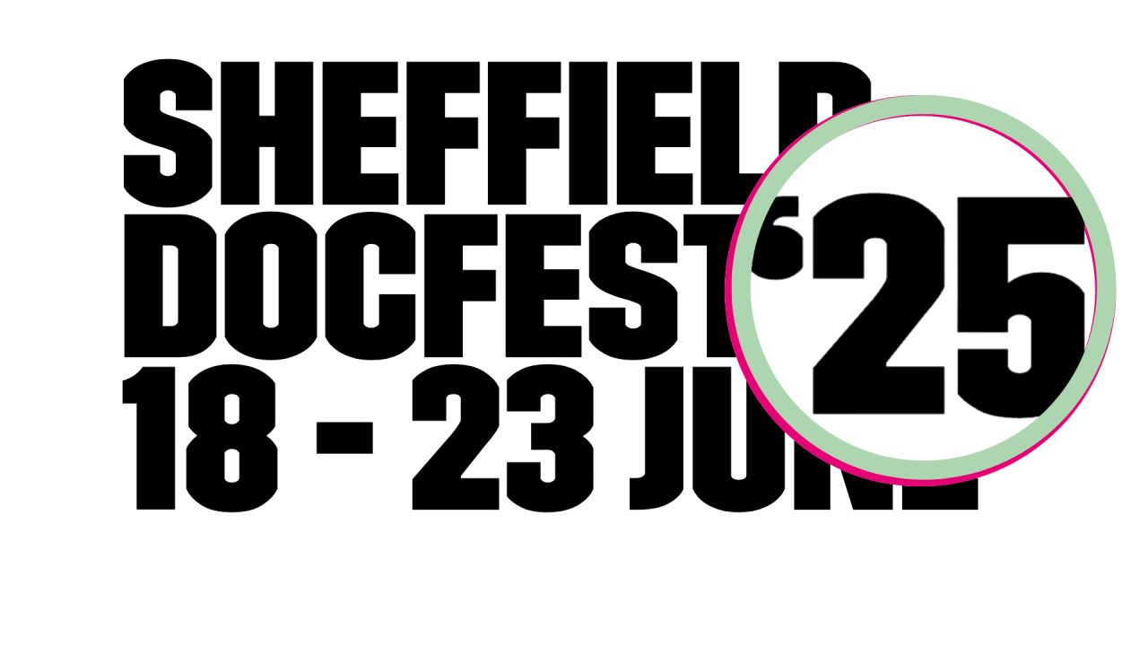 Logo and date in black text on white background with magnifying glass effect