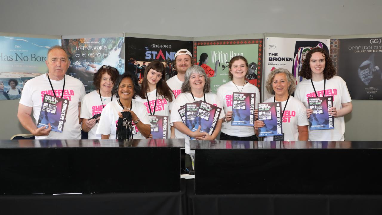 A group of Sheffield DocFest volunteers pose for a photo.