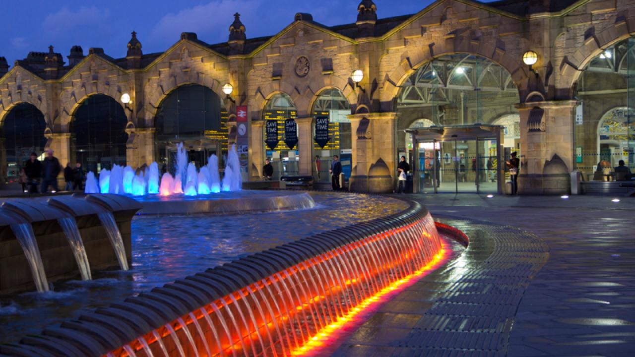 The outside of Sheffield train station.
