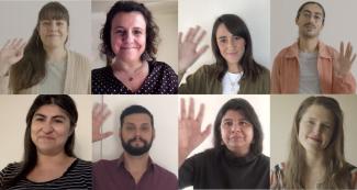 People waving at screen