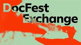 Red and green abstract graphic image reads 'DocFest Exchange'