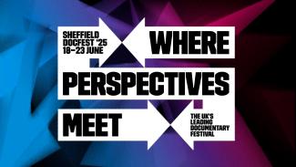 An image of the Sheffield DocFest 2025 logo, Where Perspectives Meet