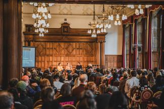 A large crowd attends a Sheffield DocFest industry session