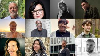 Photos of our jurors. Row 1(L-R): Mark Edwards, Kiyoko McCrae, Noa Nwande, Paul Sng Row 2 (L-R): Malikkha Rollins, Derren Lawford, Olaide Sadiq, Joe Hunting Row 3 (L-R): Laura Warner, Brenda Danker, Sam Holland, Andrii Kotliar